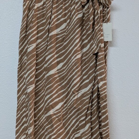 A NEW DAY Brown Zebra Animal Patterned Print Faux Wrap Bow Midi Skirt - Small - Picture 2 of 5